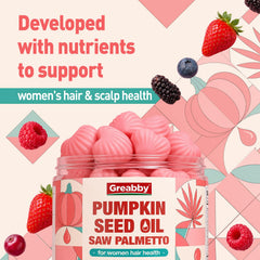 Ingredientes naturales: aceite de semilla de calabaza GREABBY y saw palmetto en foco