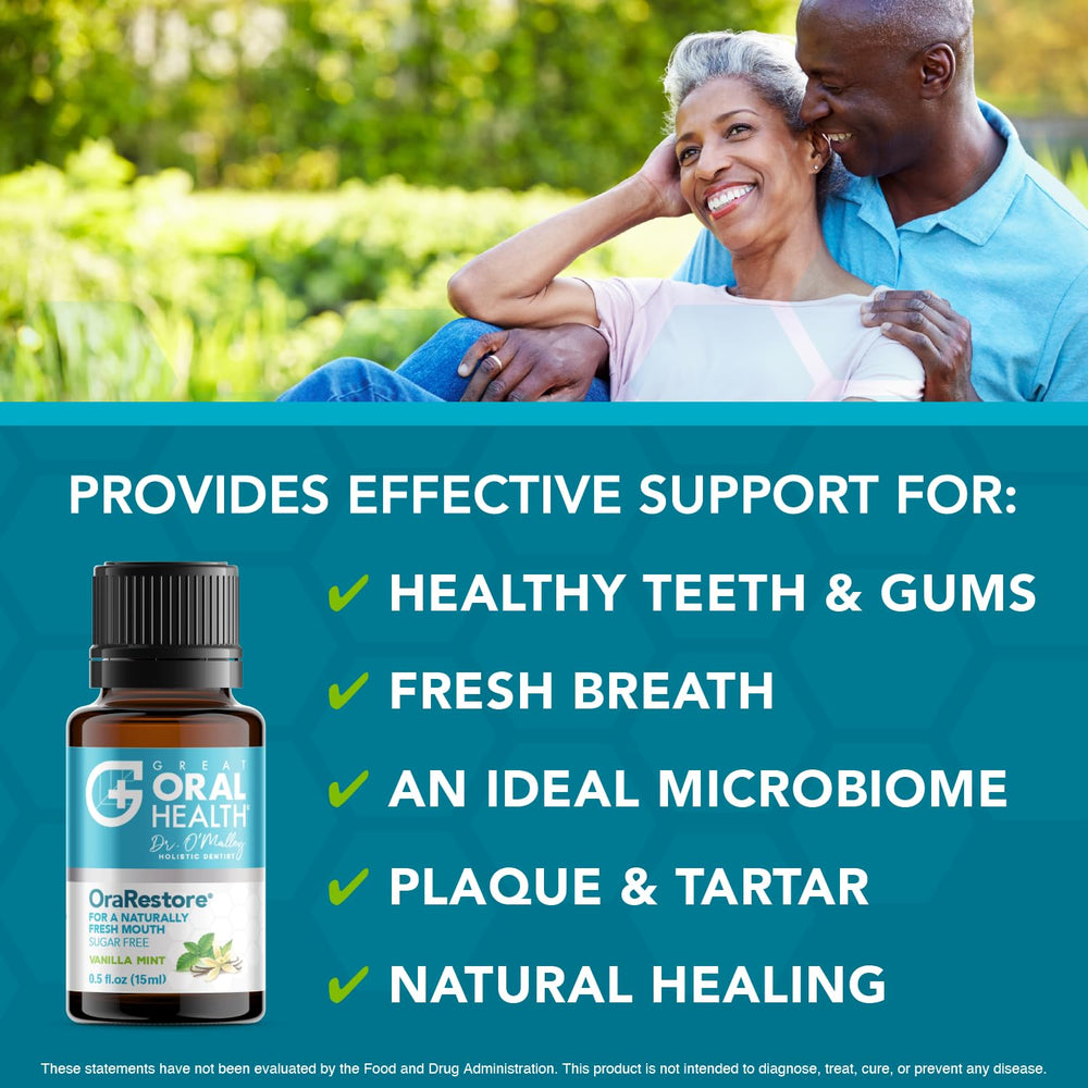 Great Oral Health textura del concentrado OraRestore en gota destacando pureza