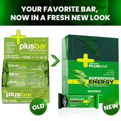 Cuatro sabores Greens+ Plusbar alineados para mostrar opciones disponibles