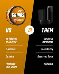 GRINDS lata abierta con 18 bolsitas, visual del contenido y dosificación