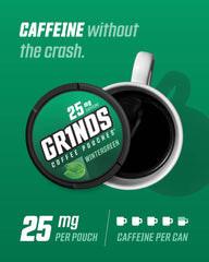 GRINDS primer plano de la textura de una pouch, liberación controlada de cafeína