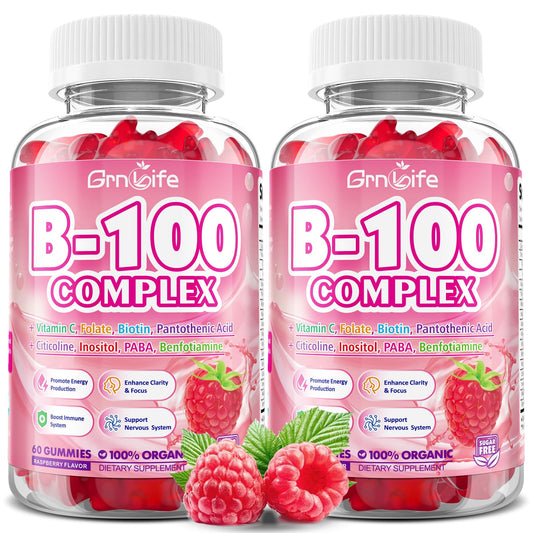 GrnLife B Complex Gummies empaque visible, apoyo para energía diaria