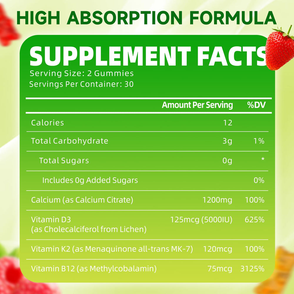 GrnLife calcio citrato 1200mg gomitas con sabores mezclados para nutrición diaria.