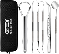 GTEX kit frontal mostrando seis herramientas para limpieza dental y organización