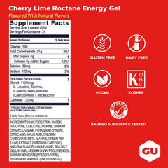 GU Roctane detalle de etiqueta con ingredientes y beneficios nutricionales