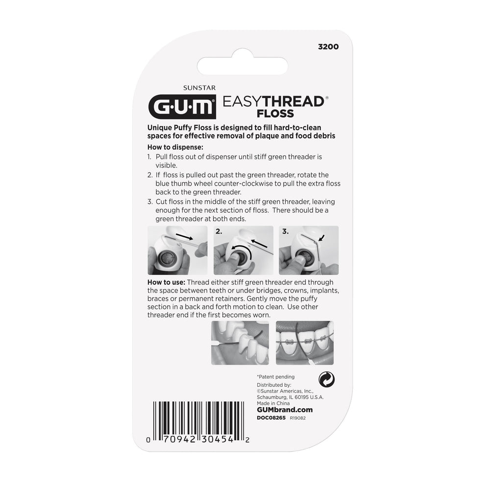 GUM EasyThread comparación de tamaño en mano destacando portabilidad y 50 usos