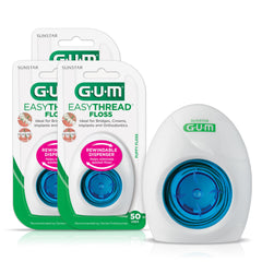 GUM EasyThread vista frontal del dispensador, facilita almacenamiento higiénico