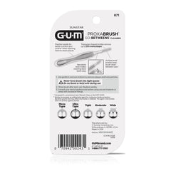 GUM Proxabrush en estuche de viaje dentro de bolso, limpieza interdental portátil