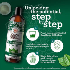 GuruNanda mujer practicando oil pulling antes de cepillarse para higiene