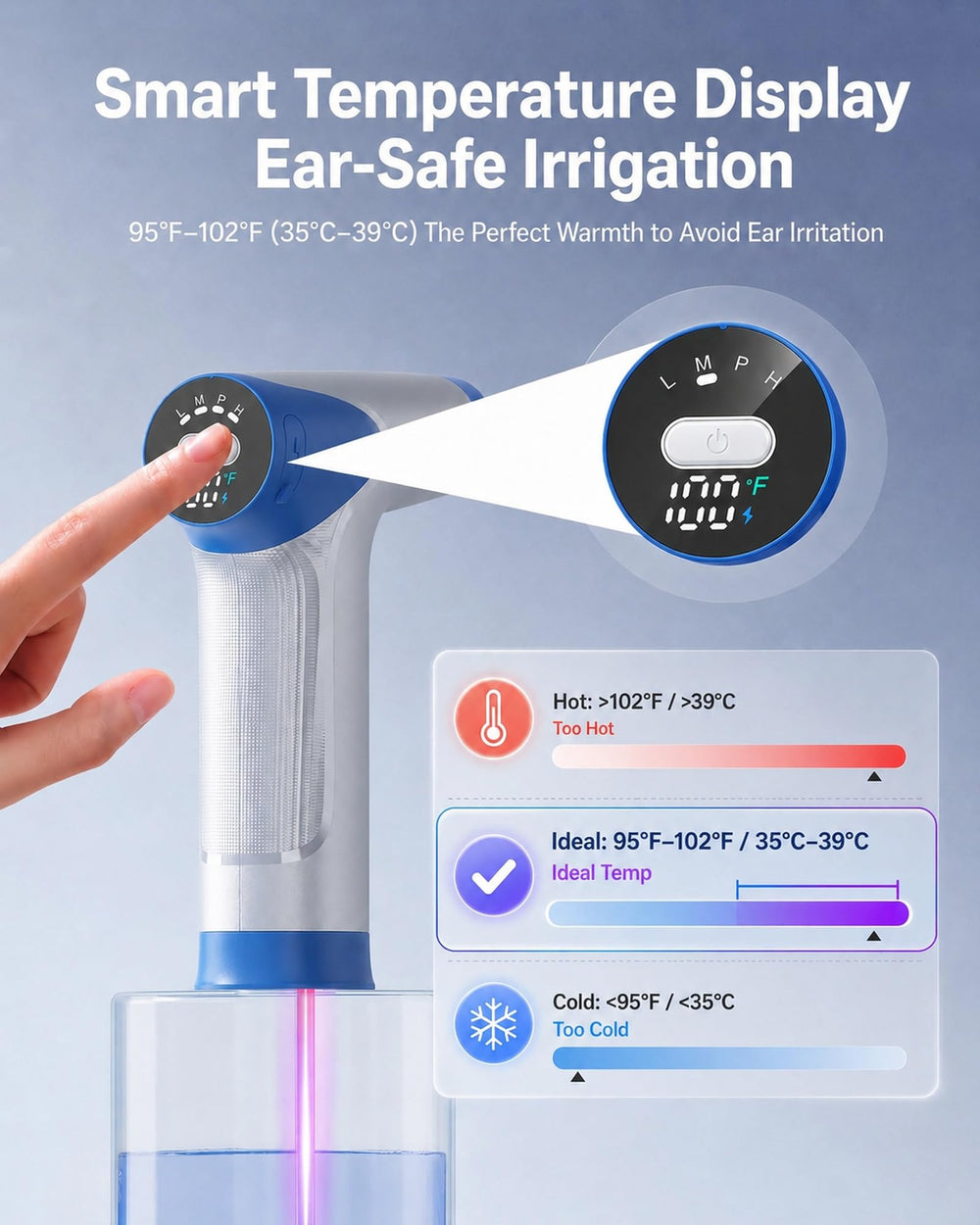 Gywwn primer plano de la pantalla y sensor de temperatura mostrando seguridad