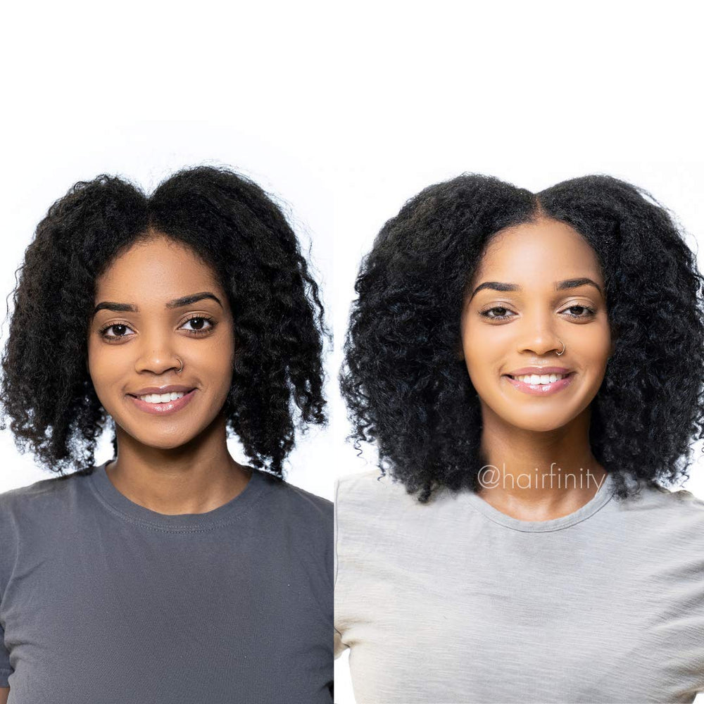 Hairfinity frasco junto a rutina diaria ilustrando uso sencillo