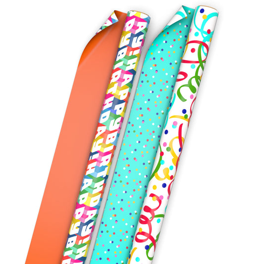 Hallmark rollo frontal mostrando diseño confeti y calidad duradera