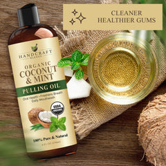 Handcraft Blends persona usando el oil pulling, ilustra frescura y sensación de limpieza