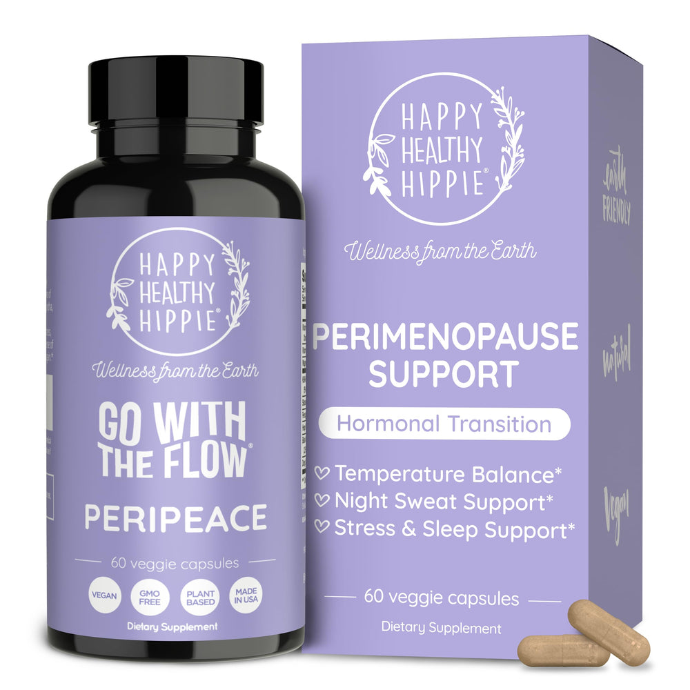 Happy Healthy Hippie frente del empaque mostrando apoyo perimenopausia