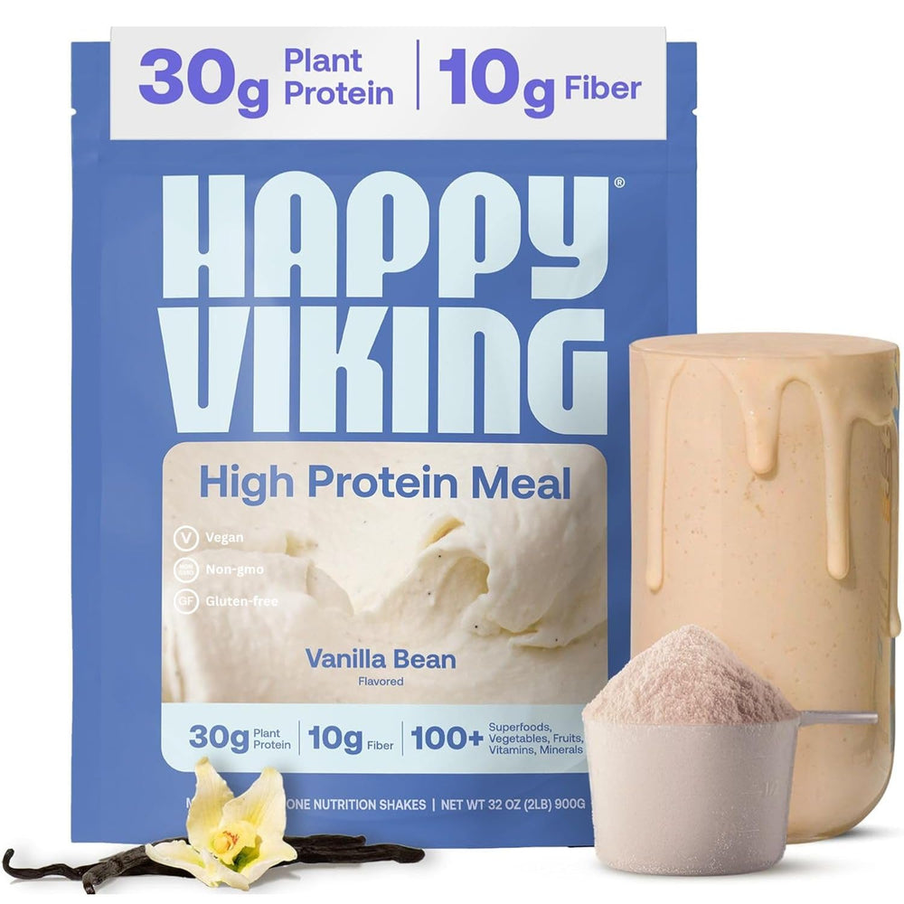 Happy Viking frente del empaque mostrando sabor vainilla y beneficios