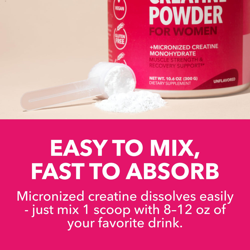 HAVASU NUTRITION Creatine for Women powder mixing into a smoothie for recovery.