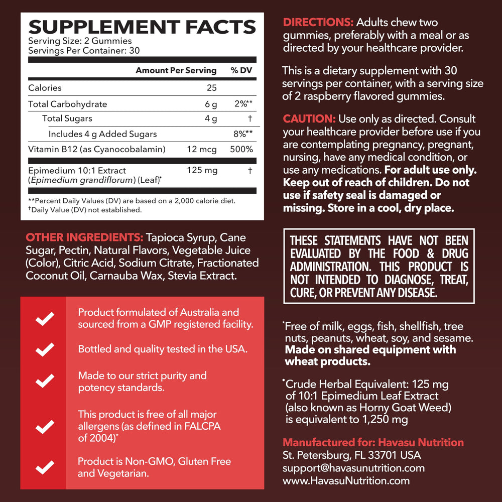 HAVASU NUTRITION textura de gomita mostrando elasticidad y color frambuesa