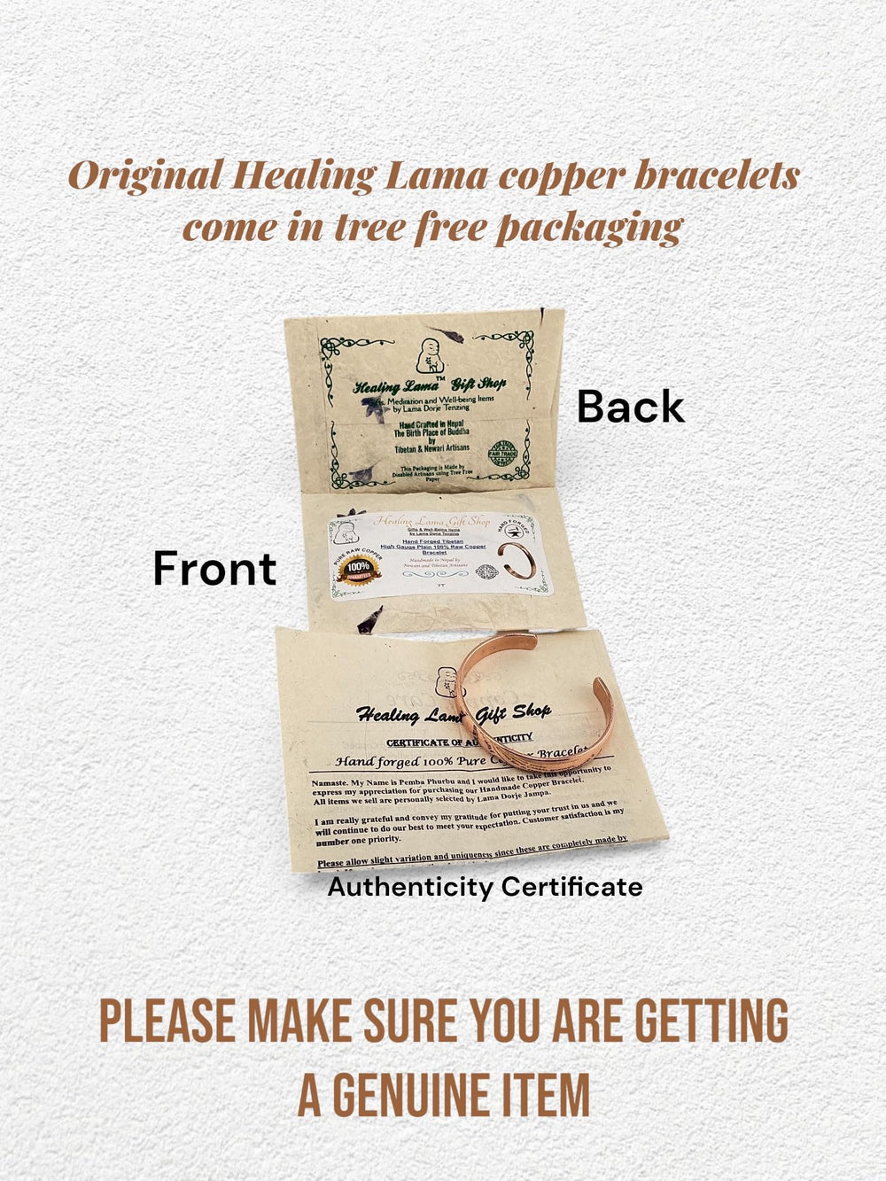 Healing Lama primer plano de la textura forjada y detalle del cobre auténtico