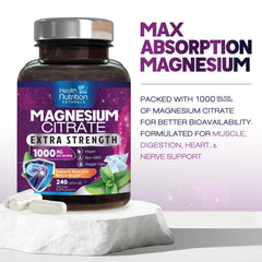 Health Nutrition Naturals etiqueta nutricional legible con datos de magnesio por porción