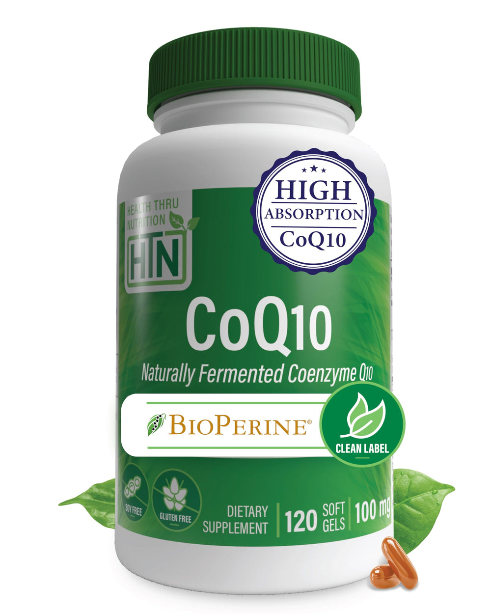 Health Thru Nutrition CoQ-10 con BioPerine en botella, posible apoyo para energía diaria