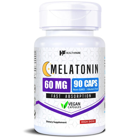 Healthfare Melatonina 60mg, cápsulas vegetales, ideal para un descanso más estable.