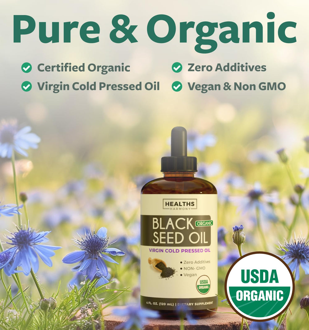Healths Harmony etiqueta detallada con certificación USDA Organic