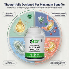 Healthy Gut Tributyrin-X lista de ingredientes destacando ausencia de aditivos