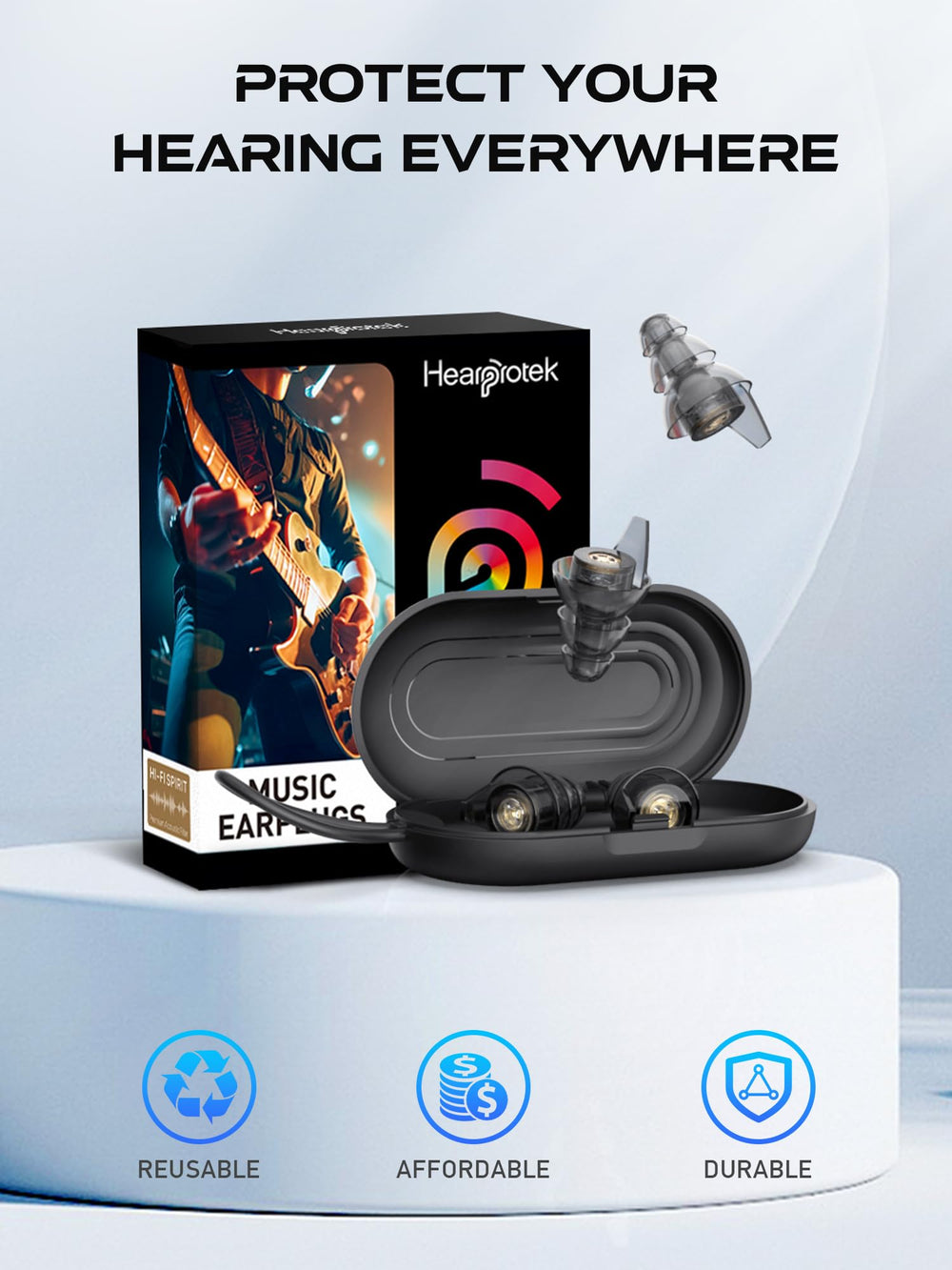 Hearprotek comparación de tamaños de tapones para ajuste personalizado