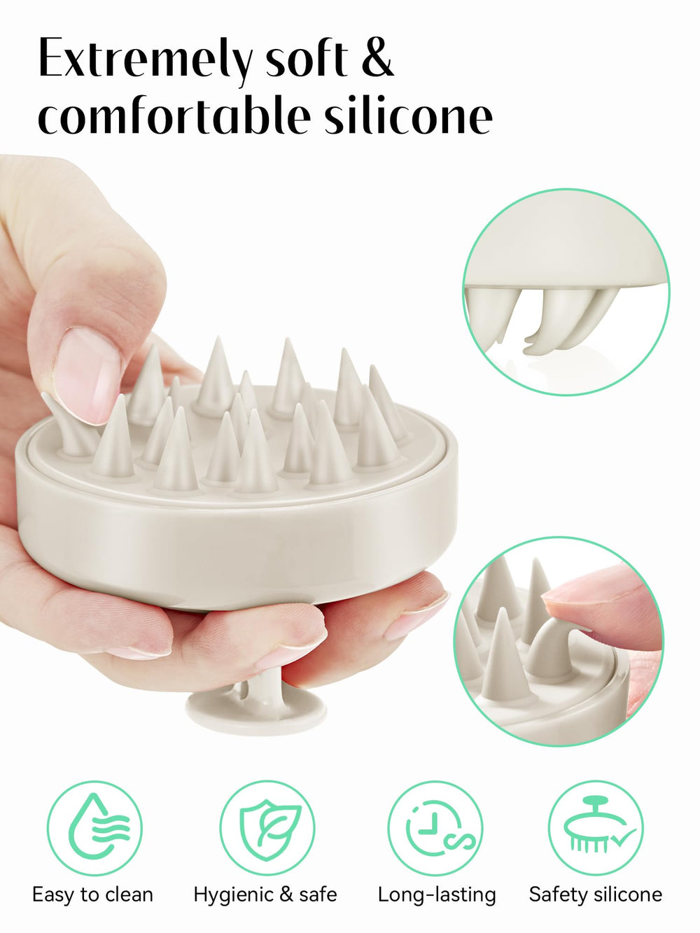 HEETA cepillo usado en la ducha distribuyendo champú y facilitando enjuague