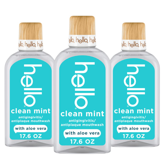 hello botella frontal clara que muestra el enjuague y su diseño estético