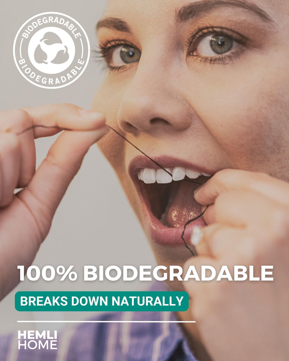 Hemli Home detalle de fibras tejidas con carbón para mejor limpieza interdental