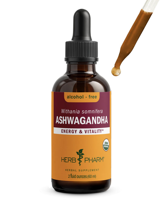 Herb Pharm botella frontal mostrando etiqueta clara y beneficios