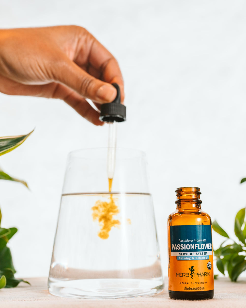 Herb Pharm botella junto a una regla para comparación de tamaño práctico