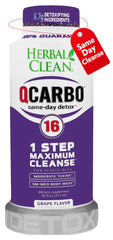 Herbal Clean Qcarbo16 frente de la botella mostrando diseño y tamaño útil