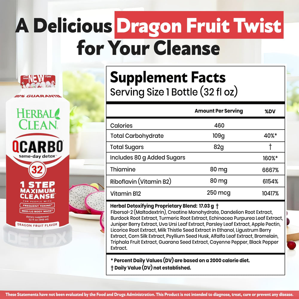 Herbal Clean Qcarbo32 etiqueta con instrucciones claras, facilita seguimiento seguro