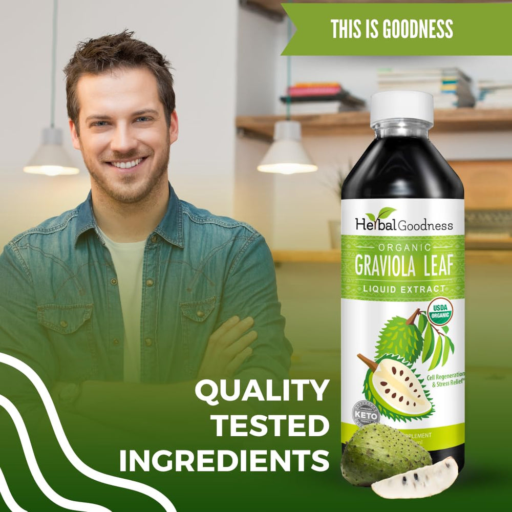 Herbal Goodness gotas en vaso con agua para mezcla rápida y sabor suave