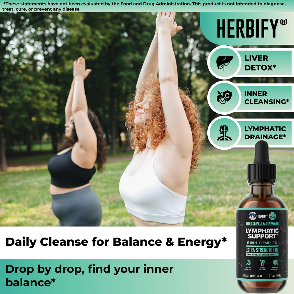 HERBIFY gotas añadidas a un vaso, soporte fácil para rutina detox