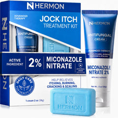 Hermon envase de crema y jabón visible para tratamiento antifúngico