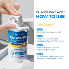 Persona usando Hermon en la ducha, limpieza antifúngica efectiva