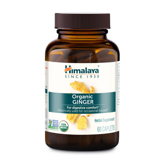Himalaya envase frontal de cápsulas de jengibre mostrando diseño orgánico y practicidad