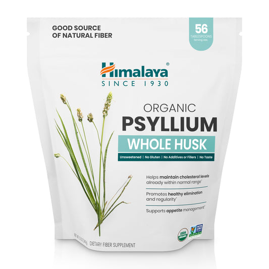 Himalaya envase frontal de psyllium husk orgánico mostrando presentación clara y limpia