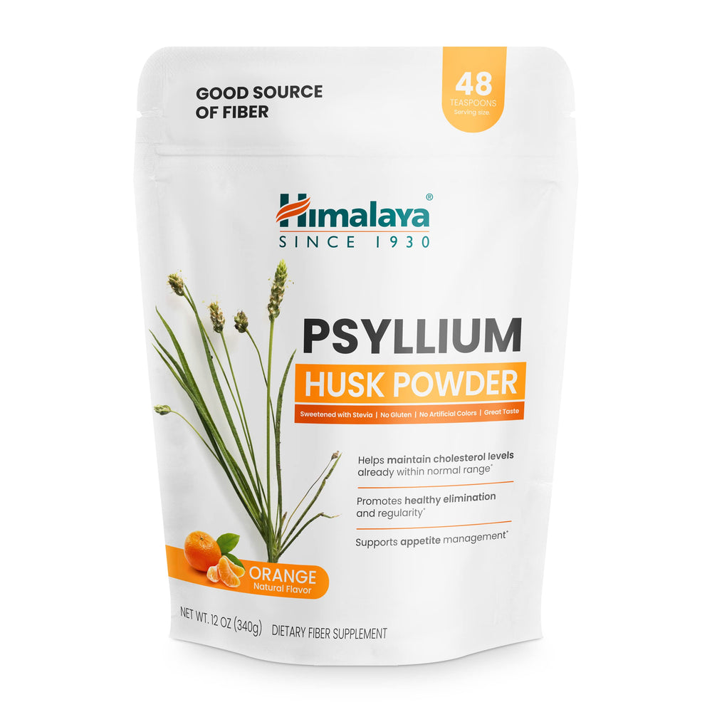 Himalaya envase frontal naranja mostrando la marca y el beneficio de fibra