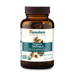 Himalaya frasco Triphala frente mostrando diseño y cantidad 60 caplets
