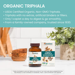 Himalaya etiqueta Triphala con sellos USDA Organic y Non-GMO para confianza