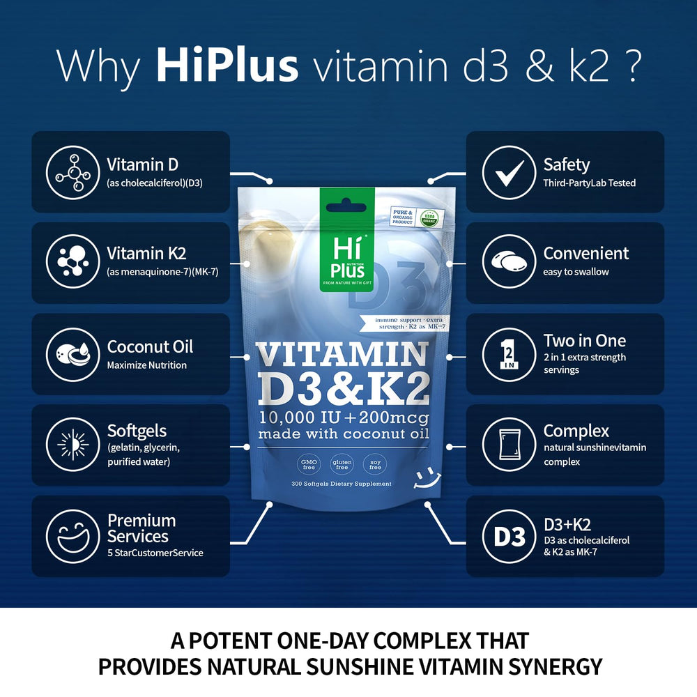 HiPlus cápsulas D3-K2 con aceite MCT para biodisponibilidad