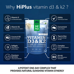 HiPlus cápsulas D3-K2 con aceite MCT para biodisponibilidad