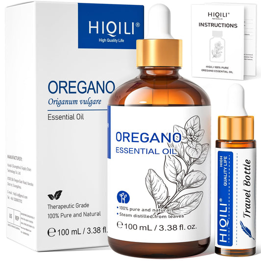 HIQILI aceite esencial de orégano en envase ámbar para conservar pureza y aroma