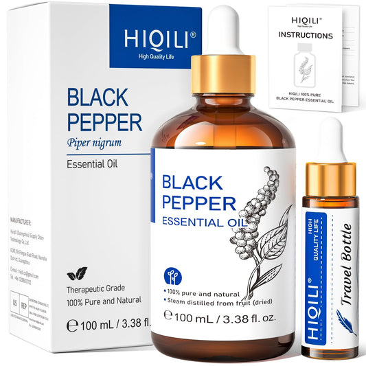 HIQILI Aceite Pimienta Negra en botella de 100 ml para aromaterapia.