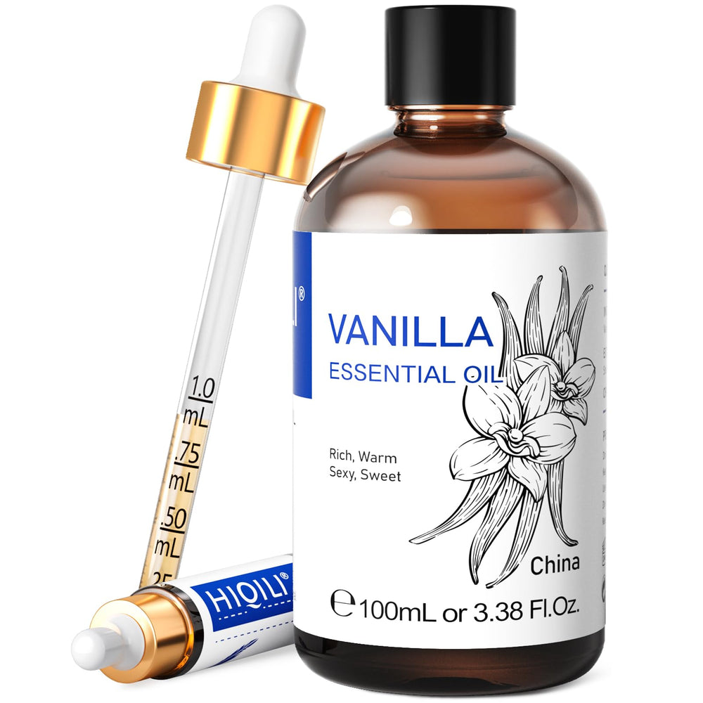 HIQILI Vanilla: botella de aceite esencial para aromaterapia relajante en casa.
