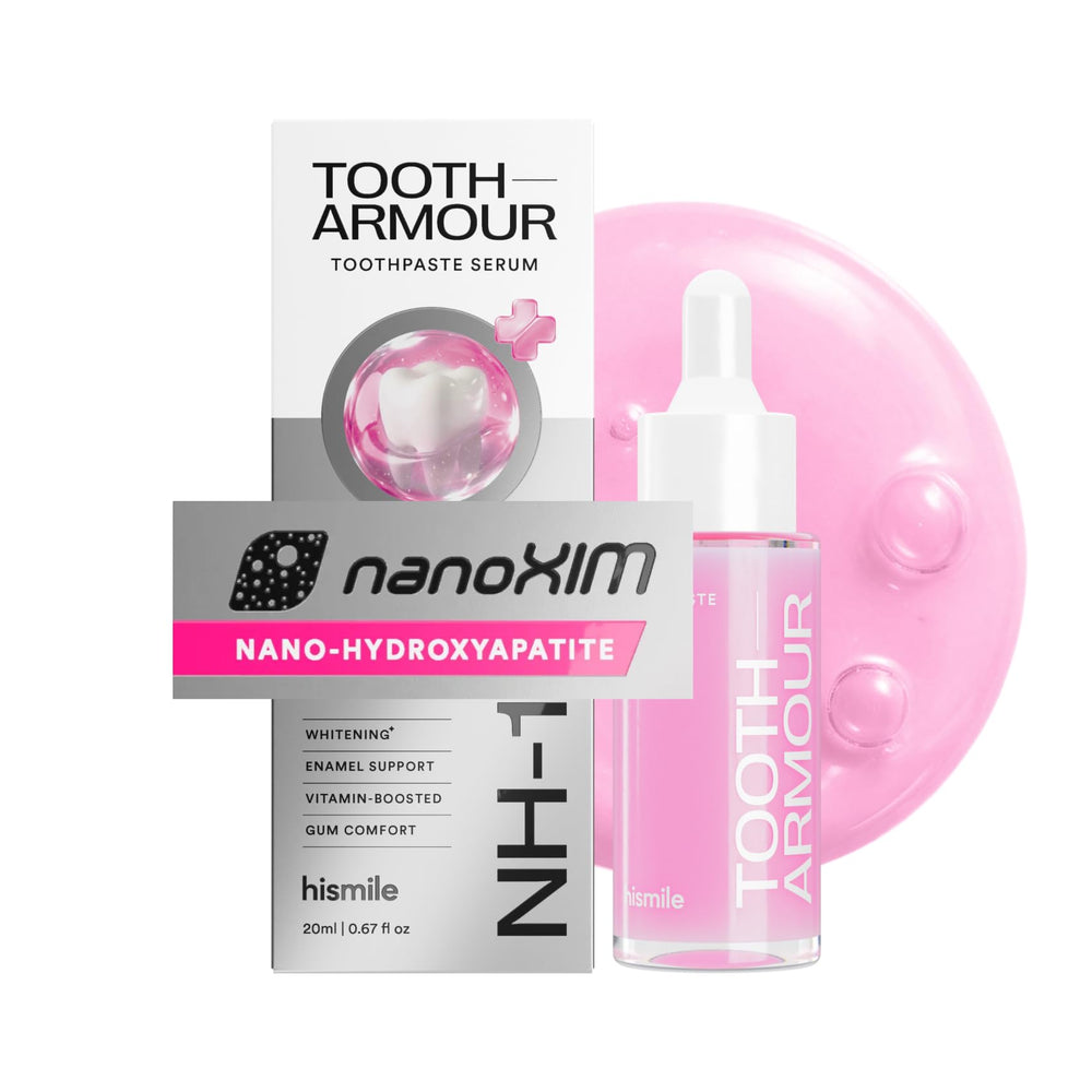 HISMILE Tooth Armour frontal mostrando el envase y beneficios de protección